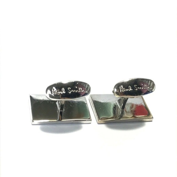 Paul Smith Blue Silver Tone Rectangular P Design Cufflinks Designer Cuff Links - Picture 4 of 8